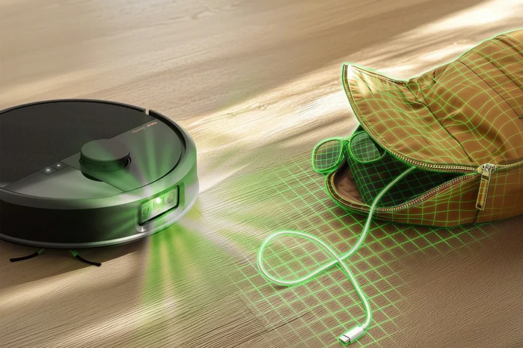 Roomba Max 705 robotstøvsuger navigerer rundt om en taske ved hjælp af AutoEmpty dock