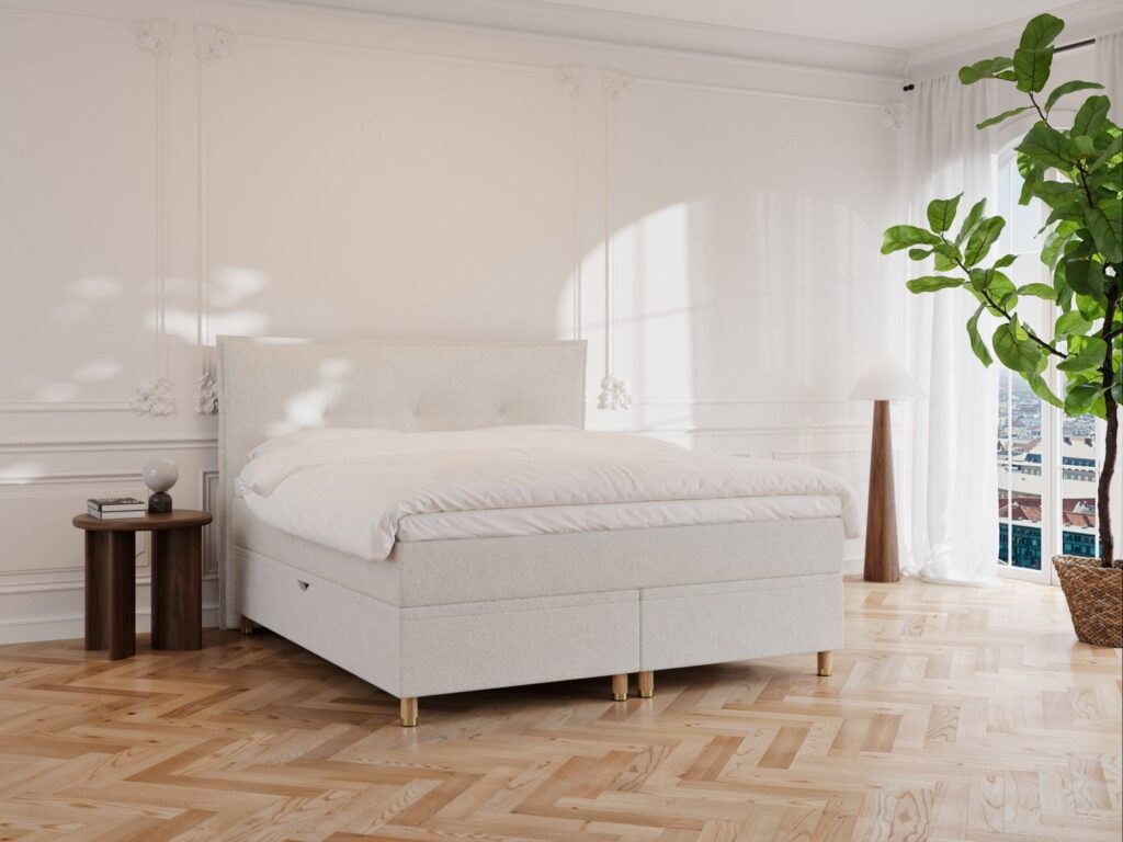 Alva | 180x200 | Bouclé cream, Fast (vægt: 70-95 kg.) / Fast (vægt: 70-95 kg.)
