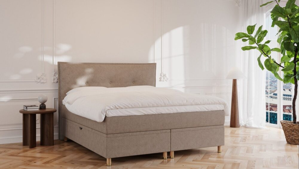 Alva | 180x200 | Bouclé latte, Fast (vægt: 70-95 kg.) / Fast (vægt: 70-95 kg.)