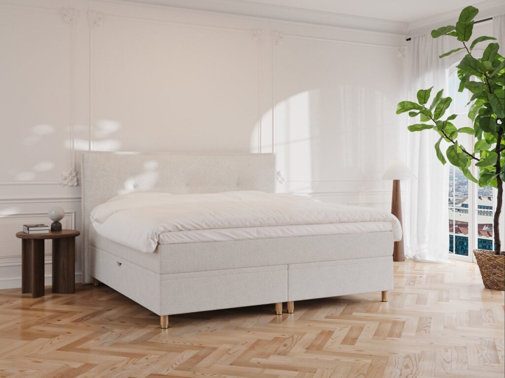 Alva | 200x200 | Bouclé cream, Fast (vægt: 70-95 kg.) / Fast (vægt: 70-95 kg.)