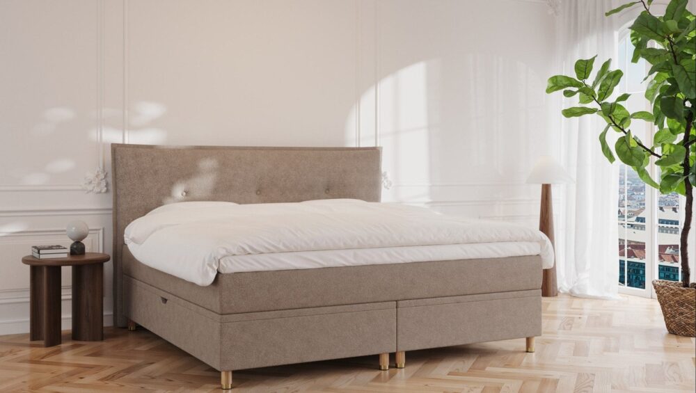 Alva | 210x210 | Bouclé latte, Fast (vægt: 70-95 kg.) / Fast (vægt: 70-95 kg.)