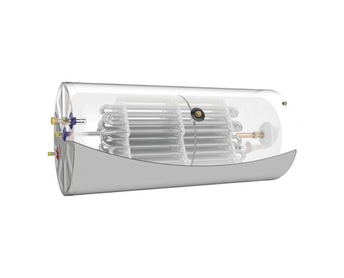 Isoleret akkumuleringstank med sanitetsspiral - 150 liter - Liggende - TSM