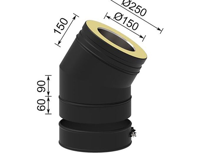 Termatech - Isoleret bøjning 30 gr. med spændebånd - Ø150mm - Sort